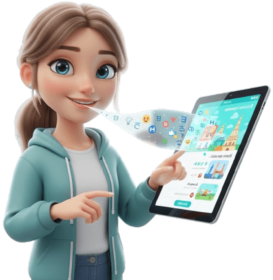 Female character holding a tablet